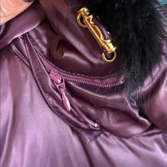 laundry By Shelli Segal Puffer Jacket with Faux Fur Deep Purple & Black - Picture 13 of 13